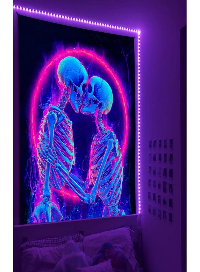 Manicer Blacklight Skull Tapestry - UV Reactive Neon The Kissing Lovers Skeleton Wall Hanging, Glow in the Dark Gothic Art Poster for Bedroom, Living Room, Party Decor - 30" x 40" - Image 1